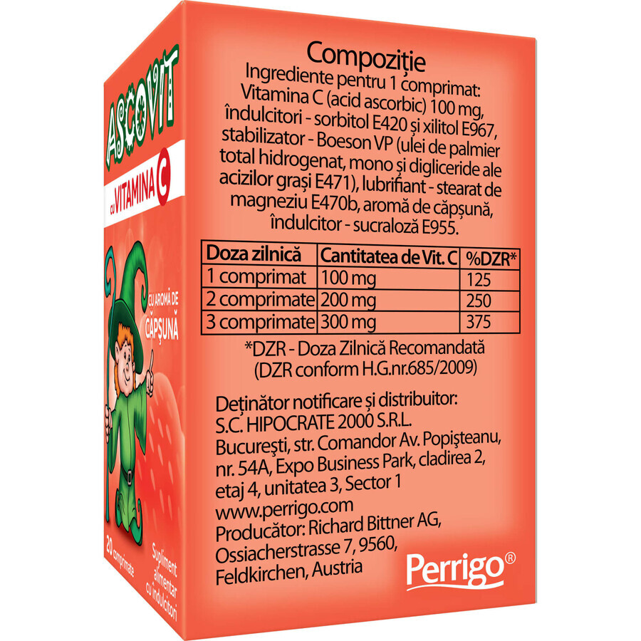 Ascovit avec vitamine C goût fraise, 20 comprimés, Omega Pharm