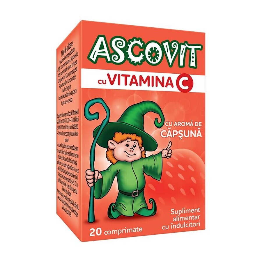 Ascovit avec vitamine C goût fraise, 20 comprimés, Omega Pharm