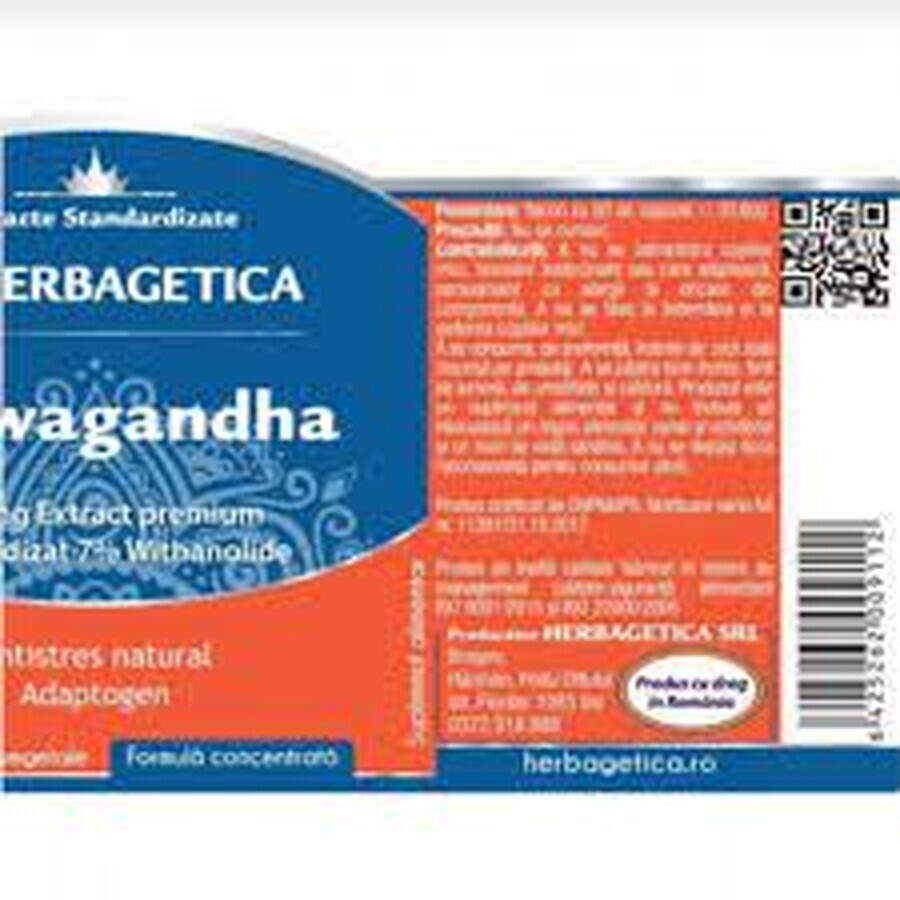 Ashwagandha, 60 gélules, Herbagetica