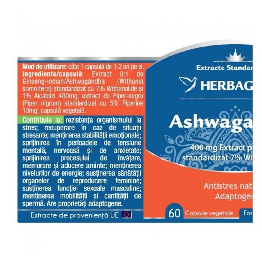 Ashwagandha, 60 gélules, Herbagetica