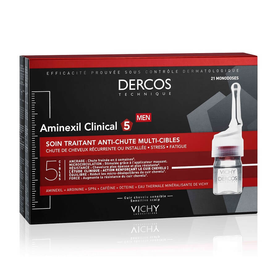 Vichy Aminexil traitement de la chute des cheveux pour hommes Dercos Clinical 5, 21 flacons x 6 ml
