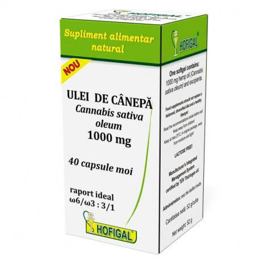 Huile de chanvre 1000mg, 40 capsules, Hofigal