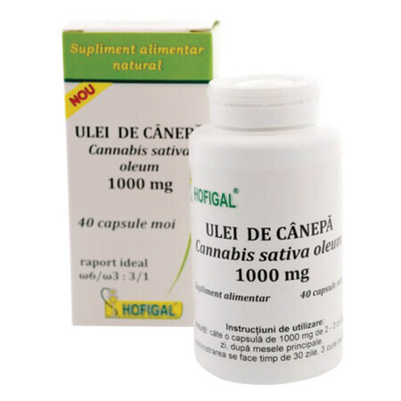 Ulei de cânepă 1000mg, 40 capsule, Hofigal