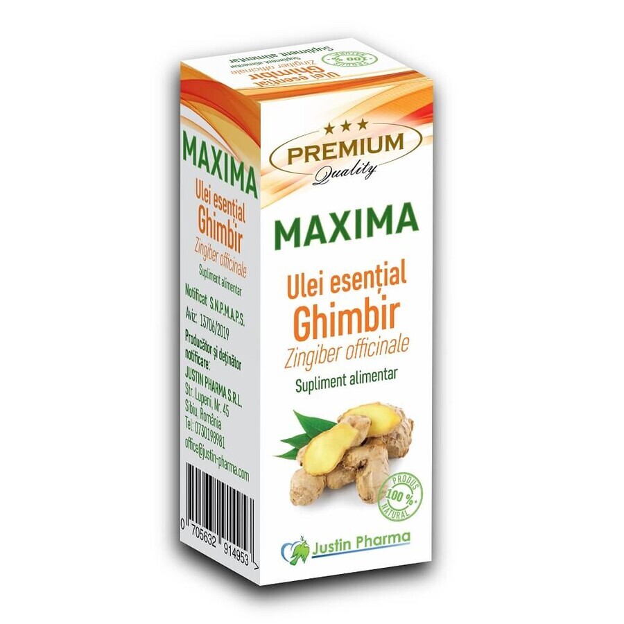Huile essentielle de gingembre Maxima, 10 ml, Justin Pharma