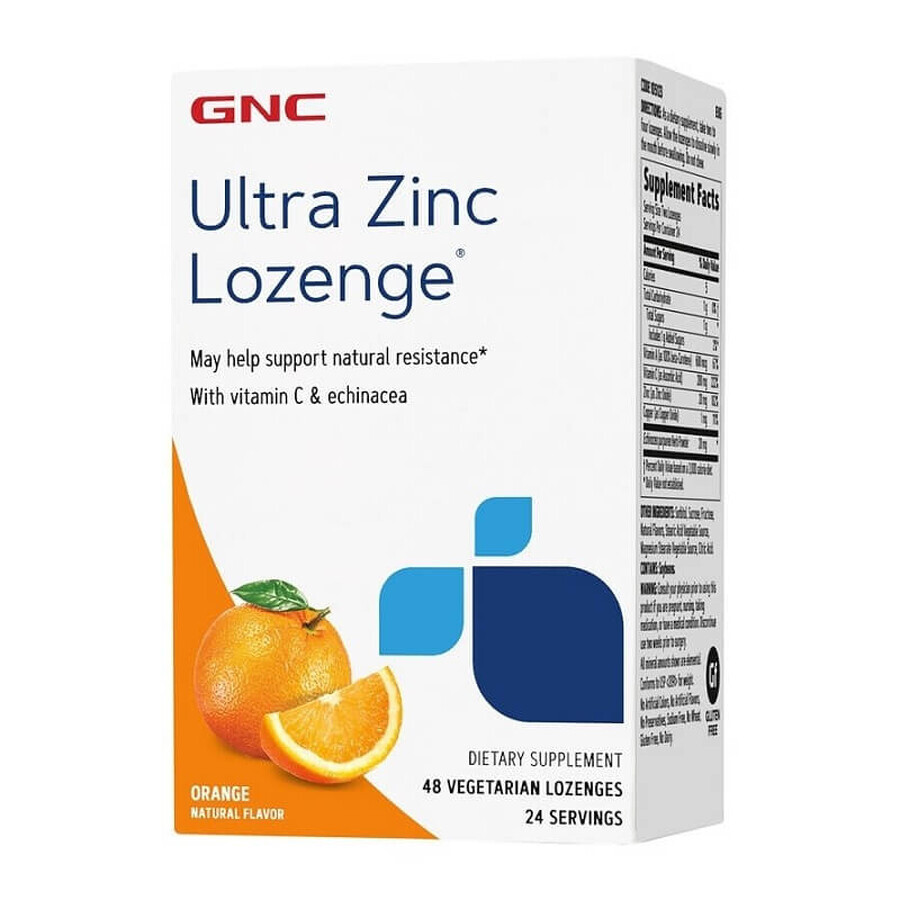 Pastilles Ultra Zinc, Zinc avec arôme naturel d'orange (105123), 48 comprimés, GNC