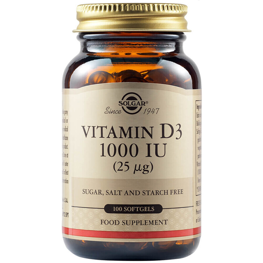 Vitamin D3 1000 UI 25 mcg, 100 capsule, Solgar recenzii