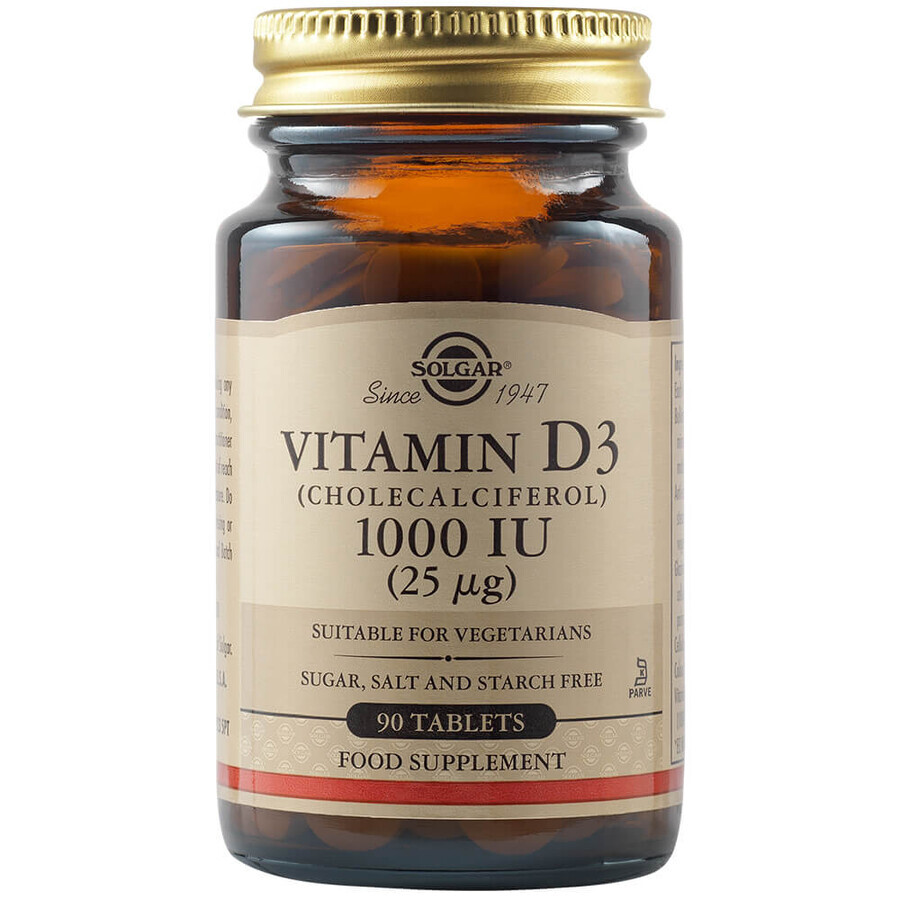 Vitamine D3 1000 IU 25 mcg, 90 comprimés, Solgar