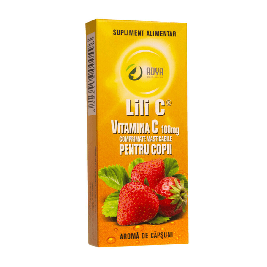 Vitamine C 100 mg au goût de fraise pour les enfants, 30 comprimés, Adya