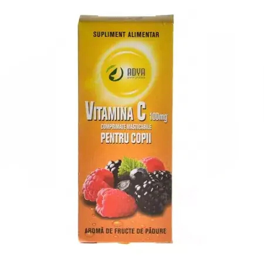 Vitamine C 100 mg au goût de baies pour les enfants, 30 comprimés, Adya