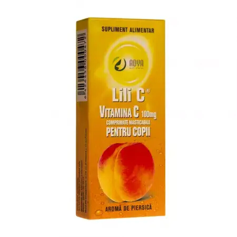 Vitamin C 100 mg mit Pfirsichgeschmack für Kinder, 30 Tabletten, Adya
