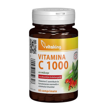 Vitamina C 1000 mg con rosa canina, 60 compresse a lento assorbimento, VitaKing