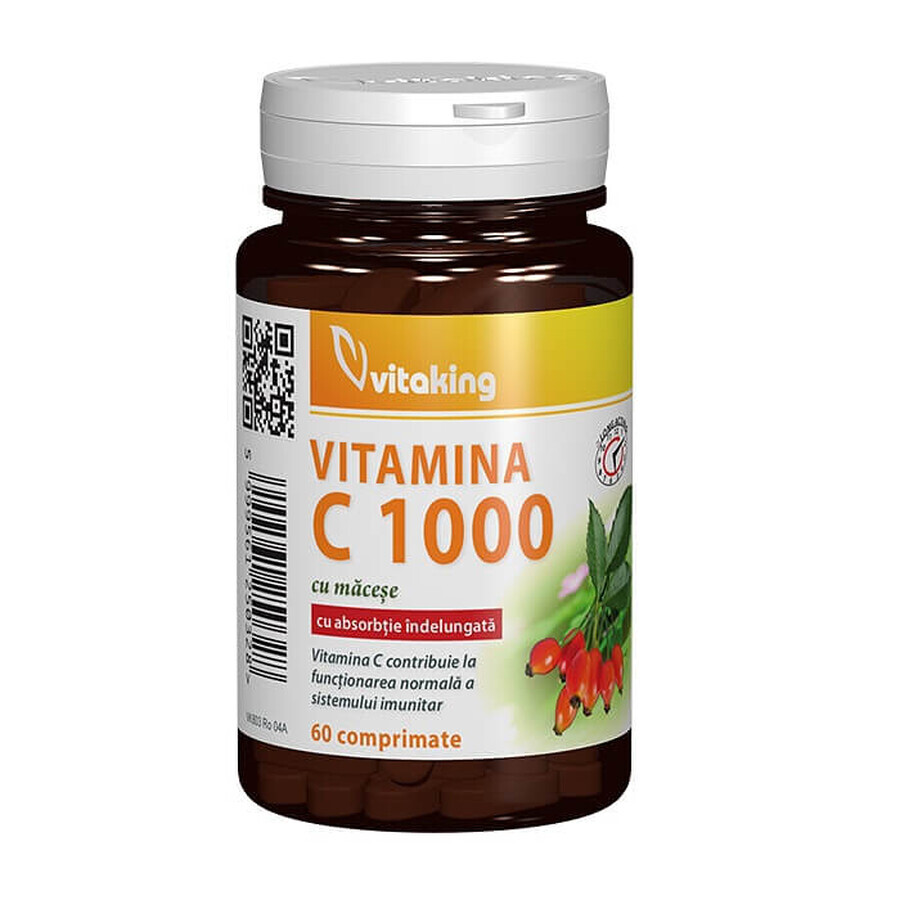 Vitamina C 1000 mg con rosa canina, 60 compresse a lento assorbimento, VitaKing