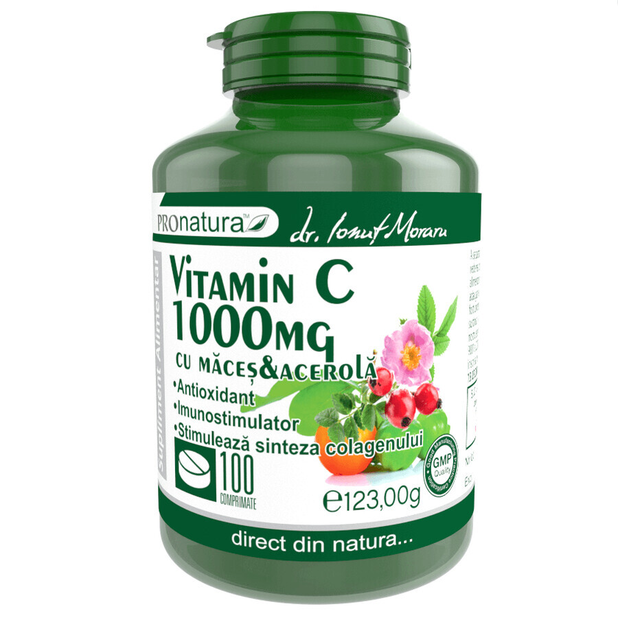 Vitamin C 1000 mg Orange mit Macis und Acerola, 100 Tabletten, Pro Natura
