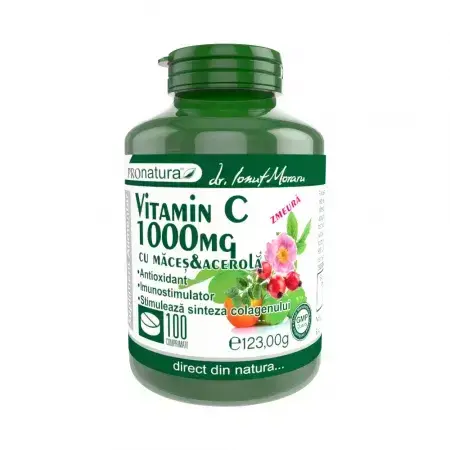 Vitamine C 1000 mg Framboise avec macis et acérola, 100 comprimés, Pro Natura