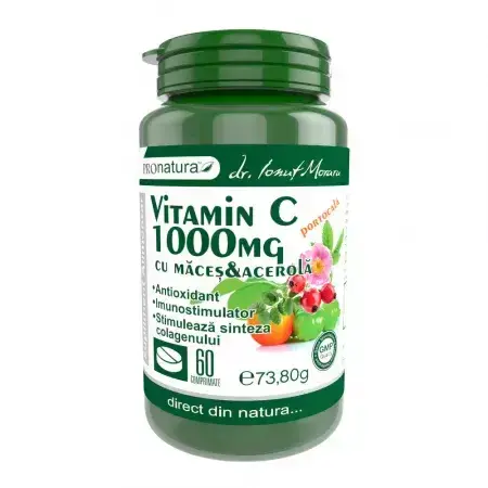 Vitamine C 1000mg avec macis et acérola avec orange, 60 comprimés, Pro Natura