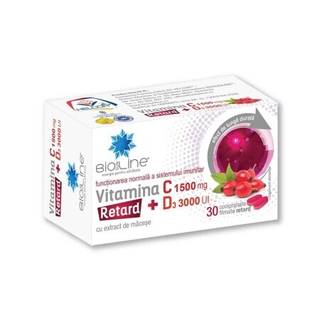 Vitamine C 1500 mg avec D3 3000 IU retardé, 30 comprimés pelliculés, Helcor