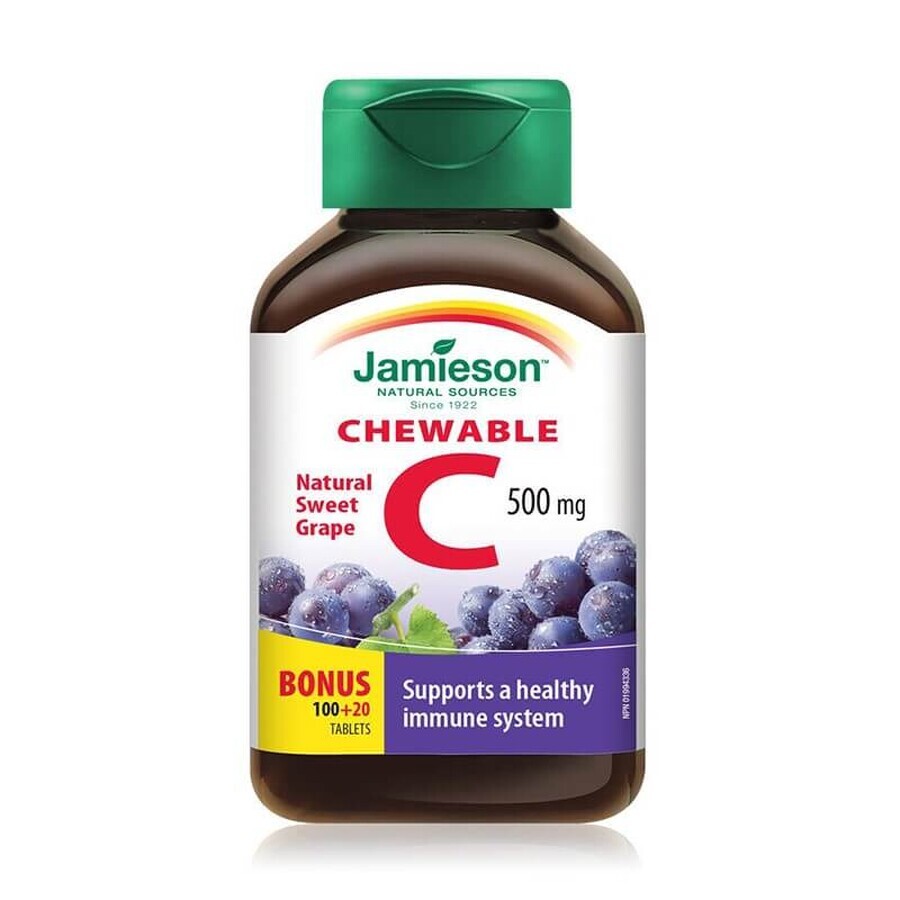 Vitamine C 500 mg goût raisin, 120 comprimés à croquer, Jamieson