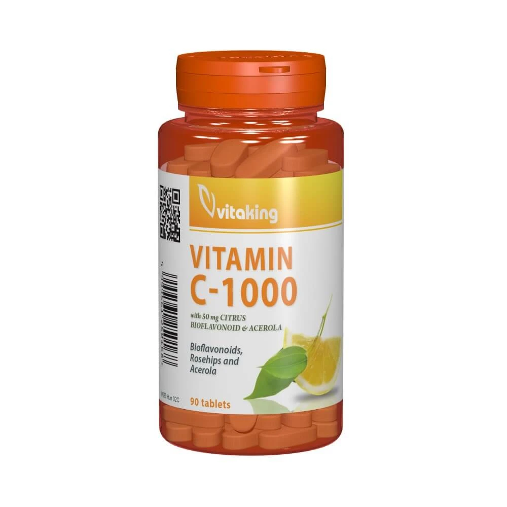 Vitaking Vitamine C avec Bioflavonoïdes 1000mg, 90 comprimés, VitaKing