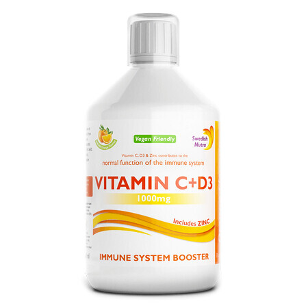 Vitamine C liquide 1000 mg + vitamine D3 + zinc, 500ml, Swedish Nutra