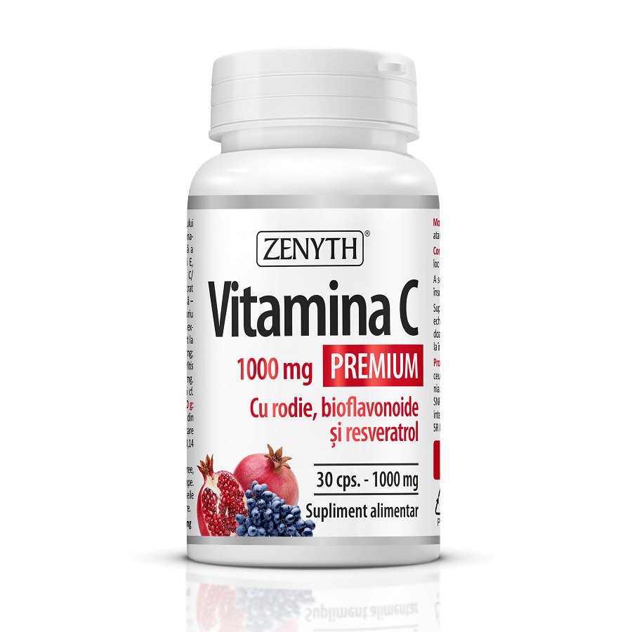 Premium Vitamin C mit Granatapfel, Bioflavonoiden und Resveratrol 1000 mg, 30 Kapseln, Zenyth