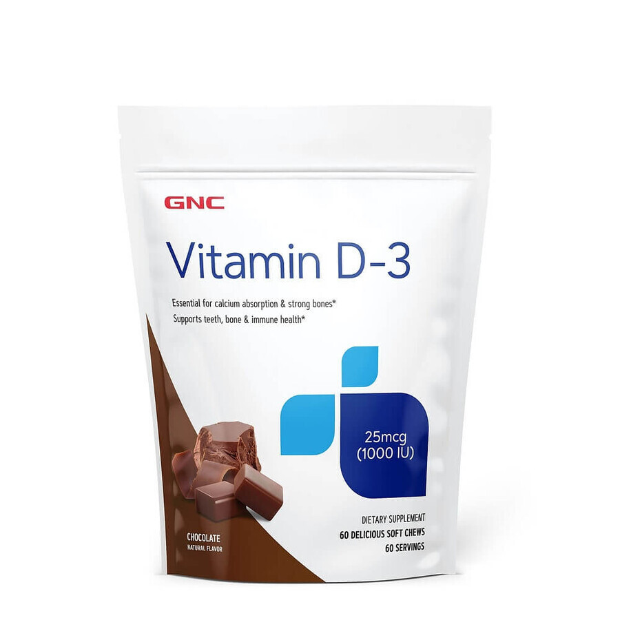 Vitamin D-3 1000 IU Karamellbonbons mit Schokoladengeschmack (419154), 60 Stück, Gnc