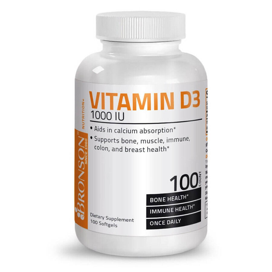 Vitamine D3 1000 IU, 100 gélules, Bronson Laboratories