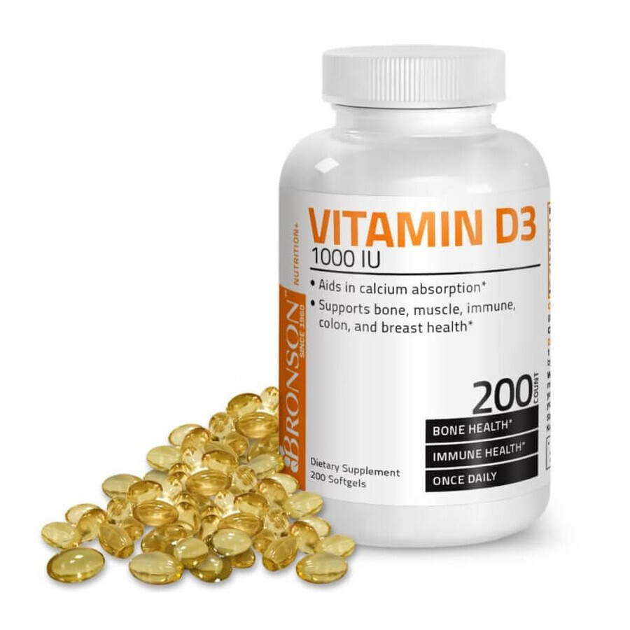 Vitamine D3 1000 IU, 200 gélules, Bronson Laboratories