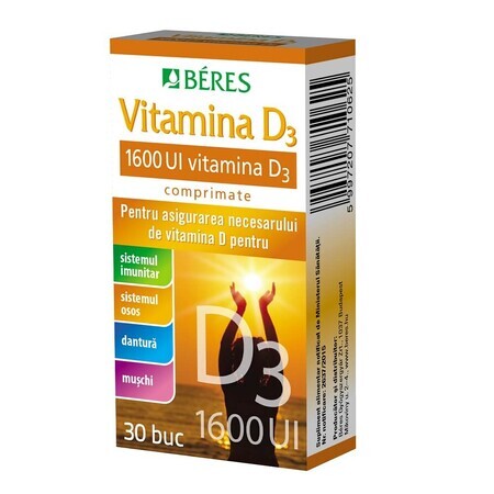 Vitamine D3 1600IU, 30 comprimés, Beres