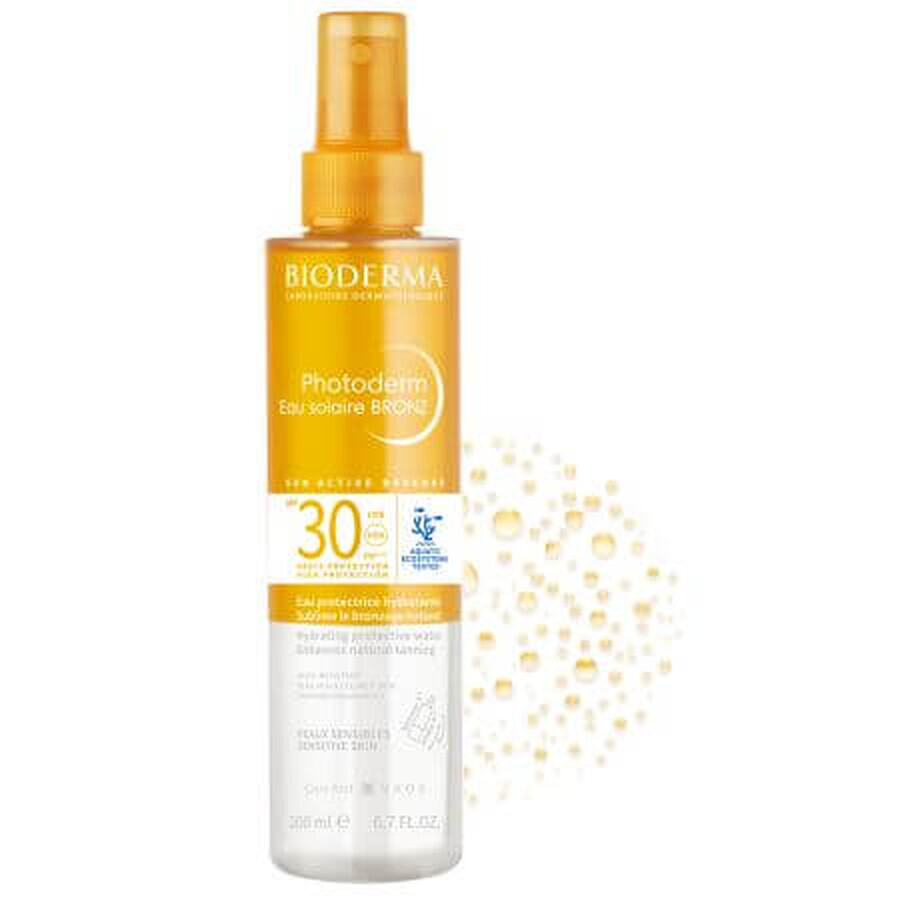 Eau solaire SPF 30 pour peaux sensibles Photoderm Bronz, 200 ml, Bioderma