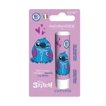 Baume à lèvres avec SPF15 et saveur vanille Stitch, 5,7 ml, Naturaverde kids