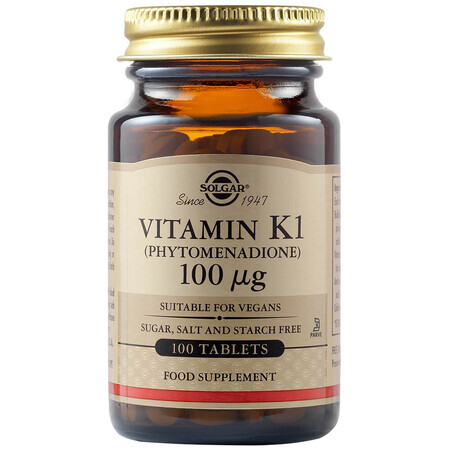 Vitamine K1 100 mcg, 100 comprimés, Solgar