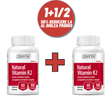Vitamine K2, 60 + 60 gélules, Zenyth (50% de réduction sur le deuxième produit)