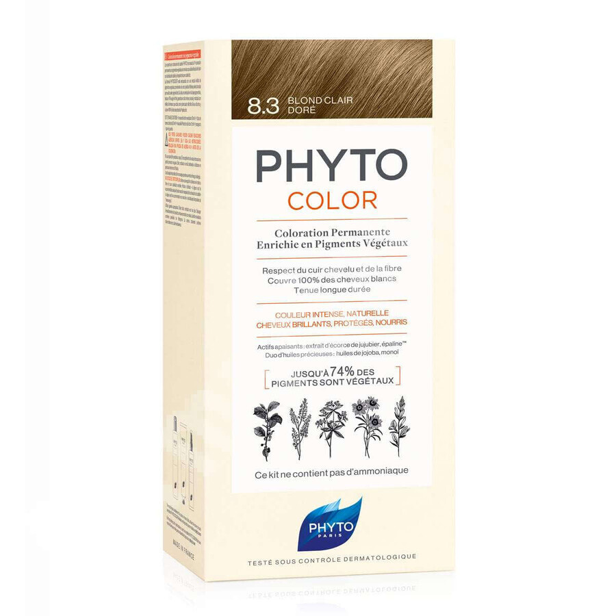 Tintura permanente per capelli Phytocolor, Biondo Chiaro Dorato 8.3, 50 ml, Phyto
