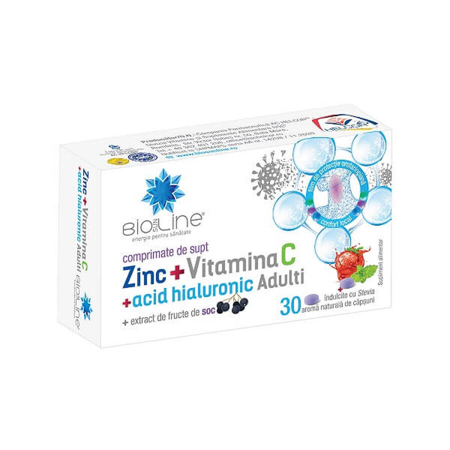Zinc avec vitamine C et acide hyaluronique, 30 comprimés à sucer, Helcor