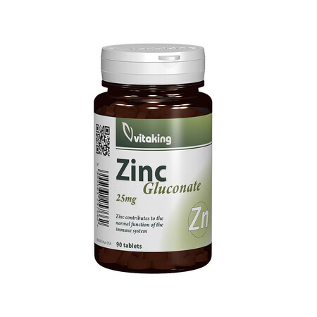 Gluconate de zinc, 25 mg, 90 comprimés, VitaKing