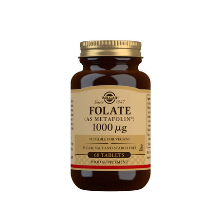 Folsäure Folat 1000 ug, 60 Tabletten, Solgar