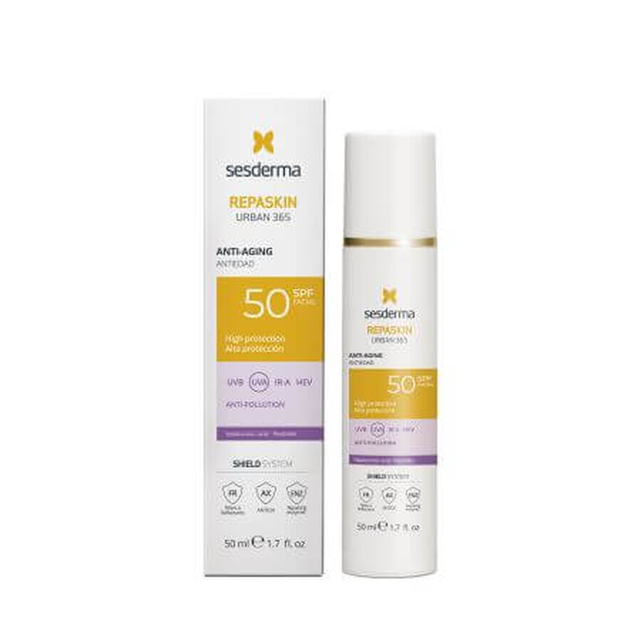 Crema pentru fata anti-aging cu protectie solara SPF50 Urban 365 Repaskin, 50 ml, Sesderma