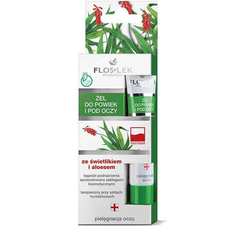 Flos-Lek, gel con lucernario e aloe per palpebre e sotto occhi, 15 ml