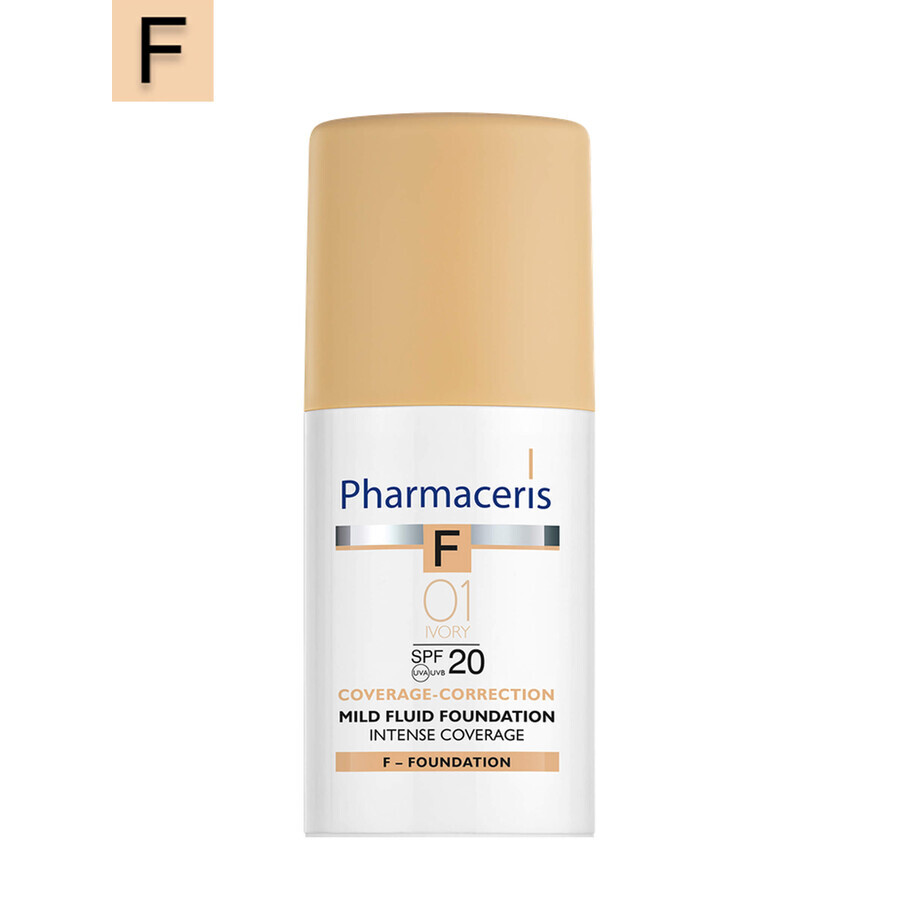 Pharmaceris F Coverage-Correction, fluide délicat à couvrance intense, 01 Ivoire, SPF 20, 30 ml