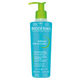 Bioderma Sebium Gel Moussant, gel nettoyant visage antibactérien, peaux mixtes et acnéiques, 200 ml