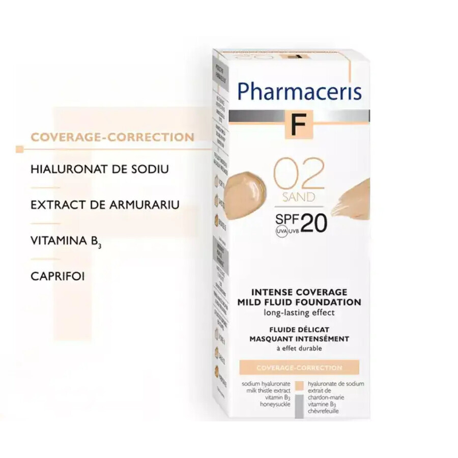 Pharmaceris F Coverage-Correction, fluido a copertura fine, 02 Sand, SPF 20, 30 ml