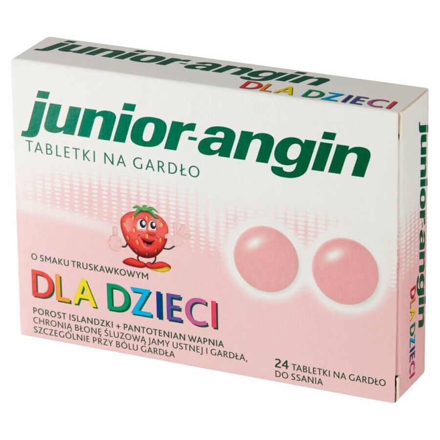 Junior-angin, dla dzieci od 4 lat, smak truskawkowy, 24 tabletki do ssania