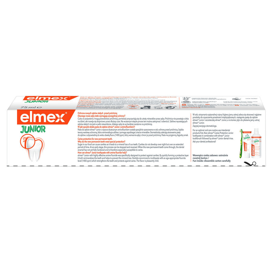 Elmex Junior, dentifrice pour enfants de 6 à 12 ans, au fluorure d&#39;amine, 75 ml