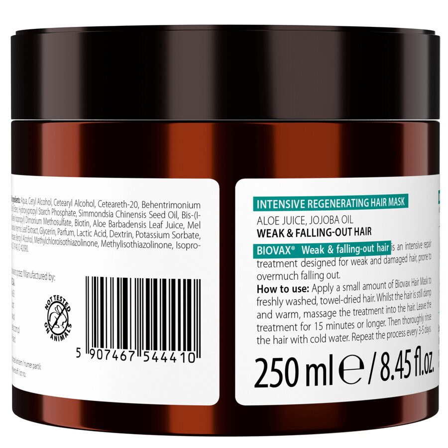 Biovax, masque régénérant intensément, cheveux fragilisés et tombants, 250 ml