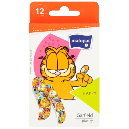 Matopat Happy, pansements pour enfants avec pansement, Garfield, 12 pièces