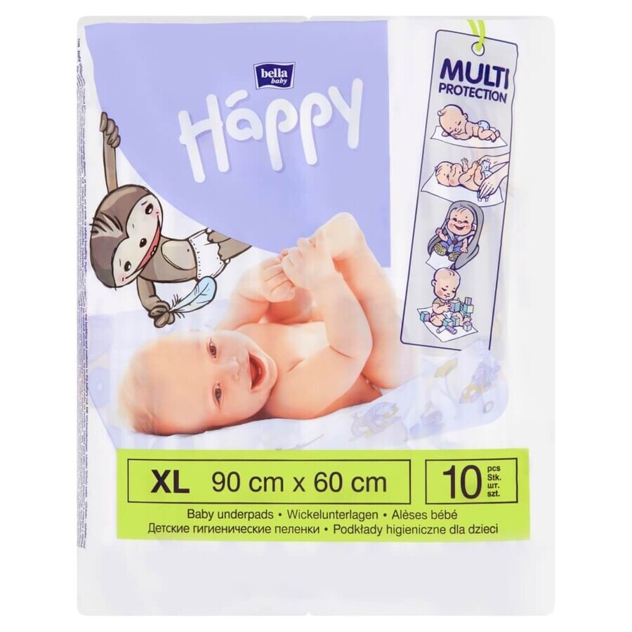 Bella Baby Happy, serviettes hygiéniques pour enfants, 60 cm x 90 cm, 10 pièces