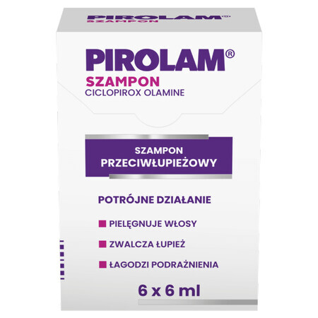 Pirolam, shampoing antipelliculaire, 6 sachets x 6 ml EMBALLAGE ENDOMMAGÉ