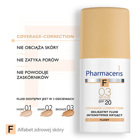 Pharmaceris F Coverage-Correction, fluide délicat à couvrance intense, 03 Bronze, SPF 20, 30 ml