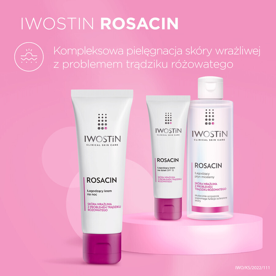 Iwostin Rosacin, crème de nuit apaisante, peaux sensibles à la rosacée, 40 ml