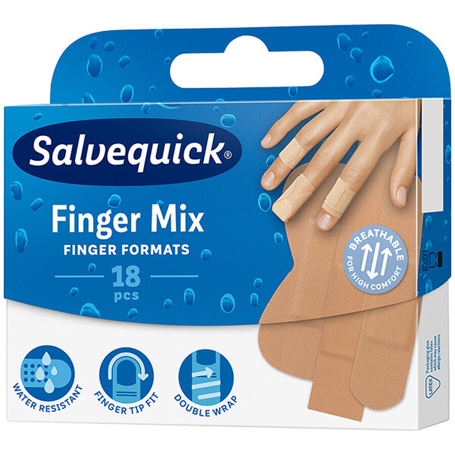 Salvequick Finger Mix, plasturi flexibili pentru degete, 18 bucăți